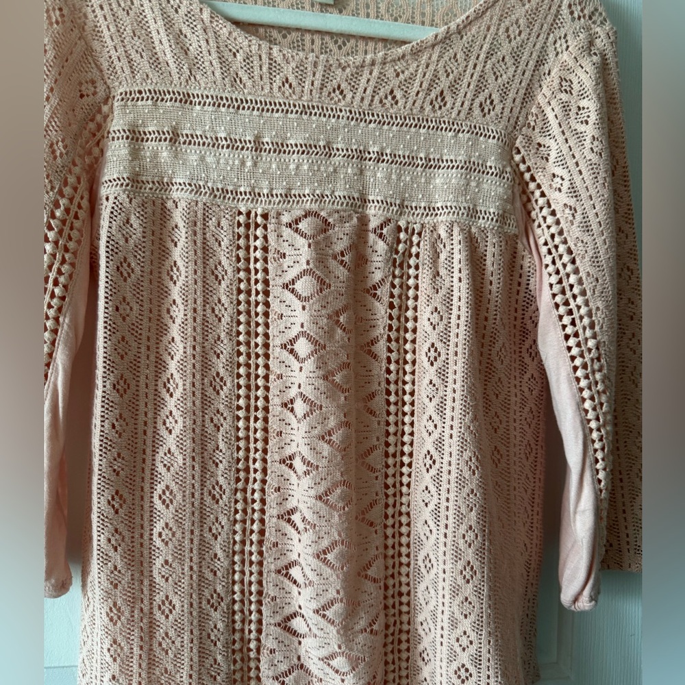 Lucky brand Boho top, S, pale pink, slip over, 3/4 sleeves, boat neck, NWOT - Picture 4 of 5